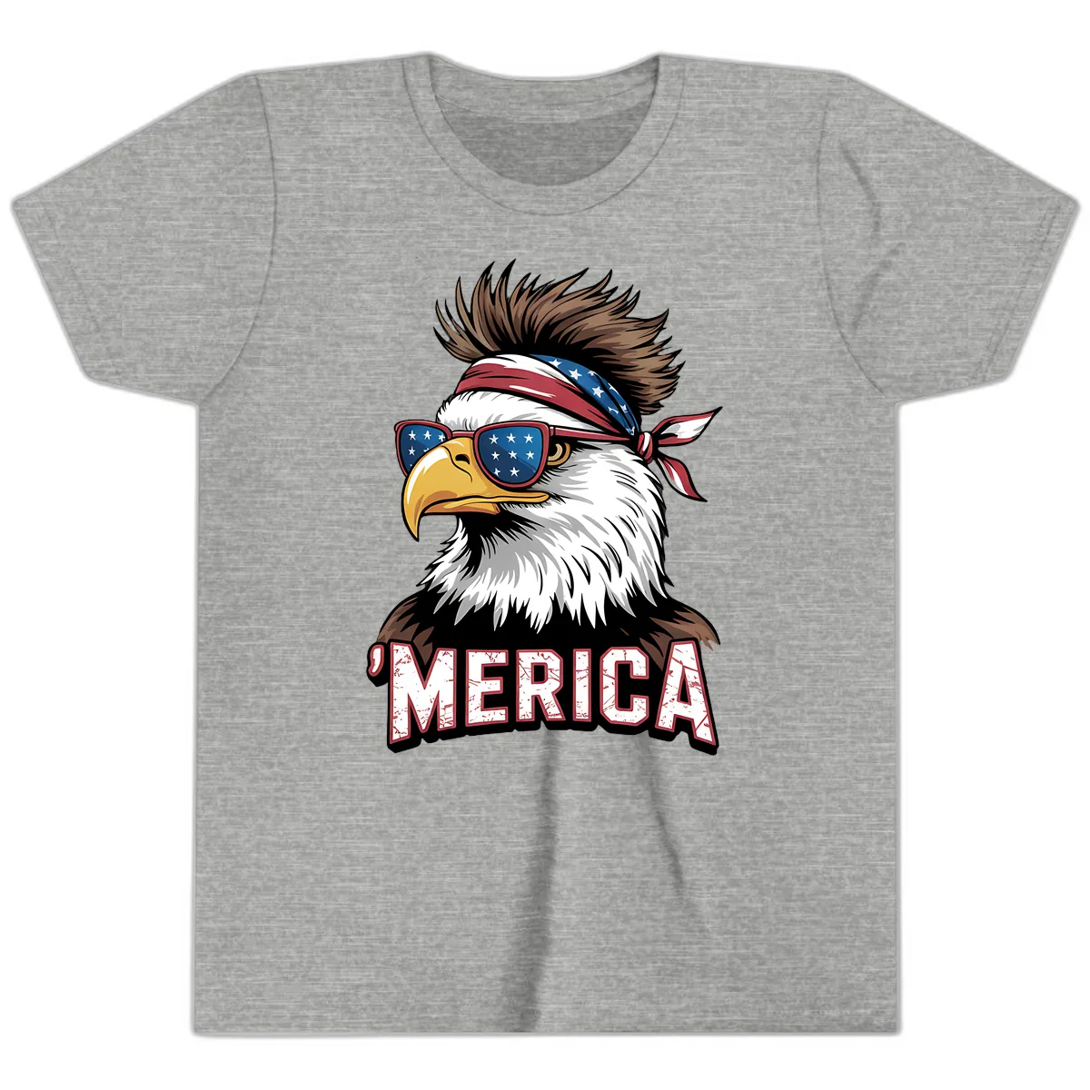Merica Bald Eagle with USA Bandana and Shades Youth T-Shirt in Athletic Heather