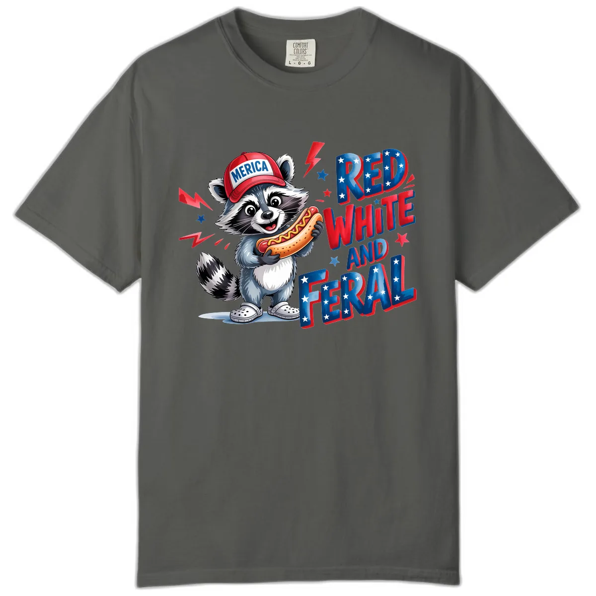 Patriotic Raccoon Hot Dog Red White And Feral Comfort Color in Pepper