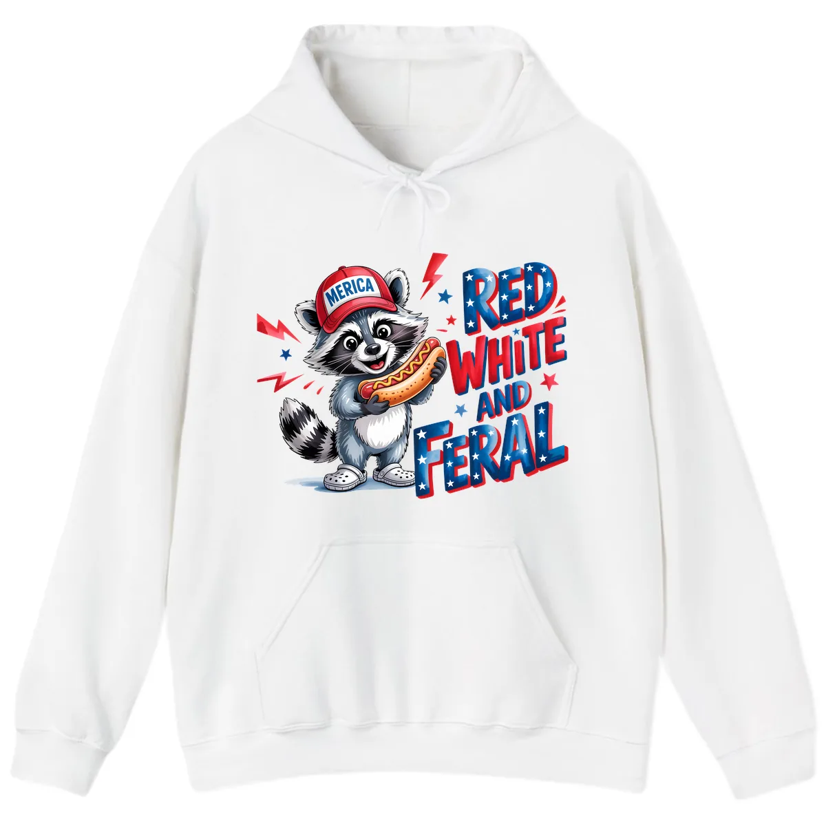 Patriotic Raccoon Hot Dog Red White And Feral Hoodie in White