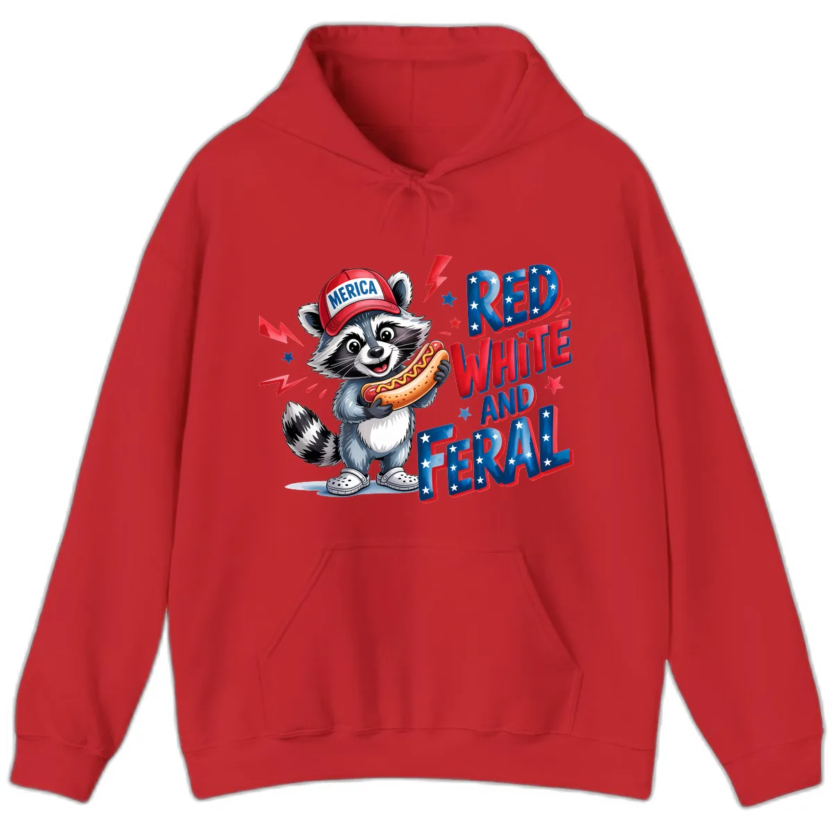 Patriotic Raccoon Hot Dog Red White And Feral Hoodie in Red