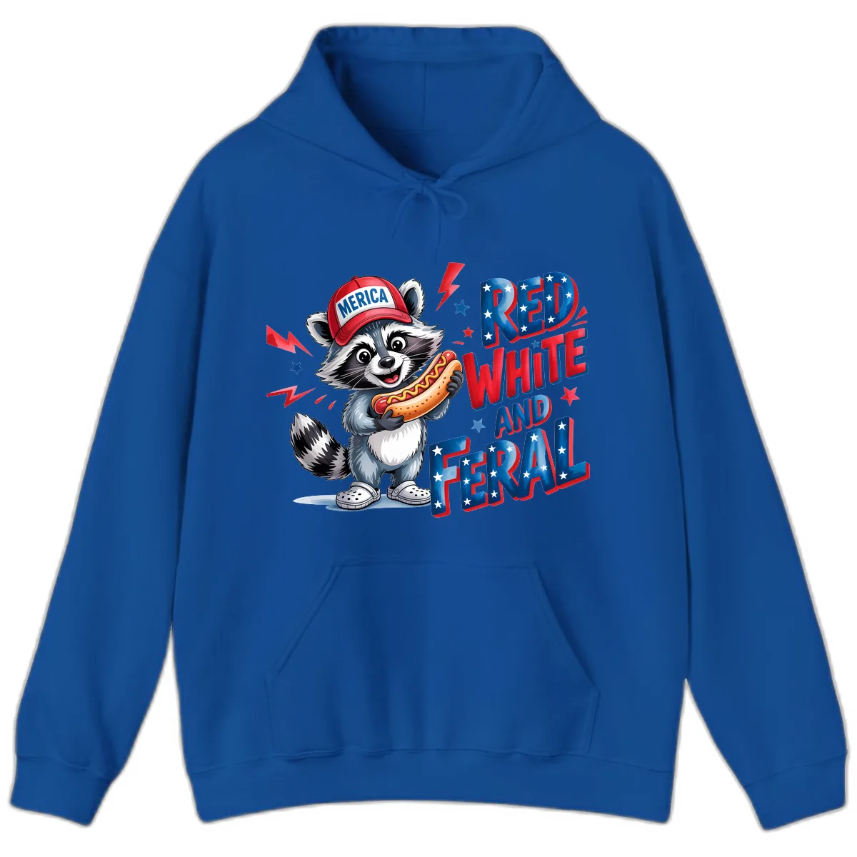 Patriotic Raccoon Hot Dog Red White And Feral Hoodie in Royal