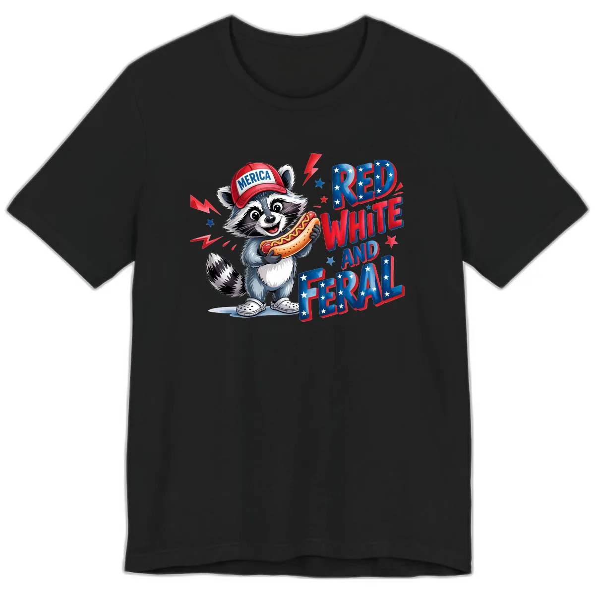 Patriotic Raccoon Hot Dog Red White And Feral Premium T-Shirt in Black