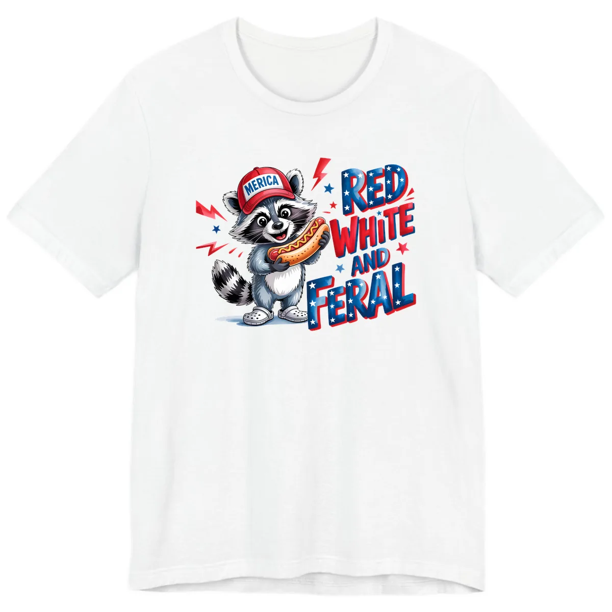 Patriotic Raccoon Hot Dog Red White And Feral Premium T-Shirt in White
