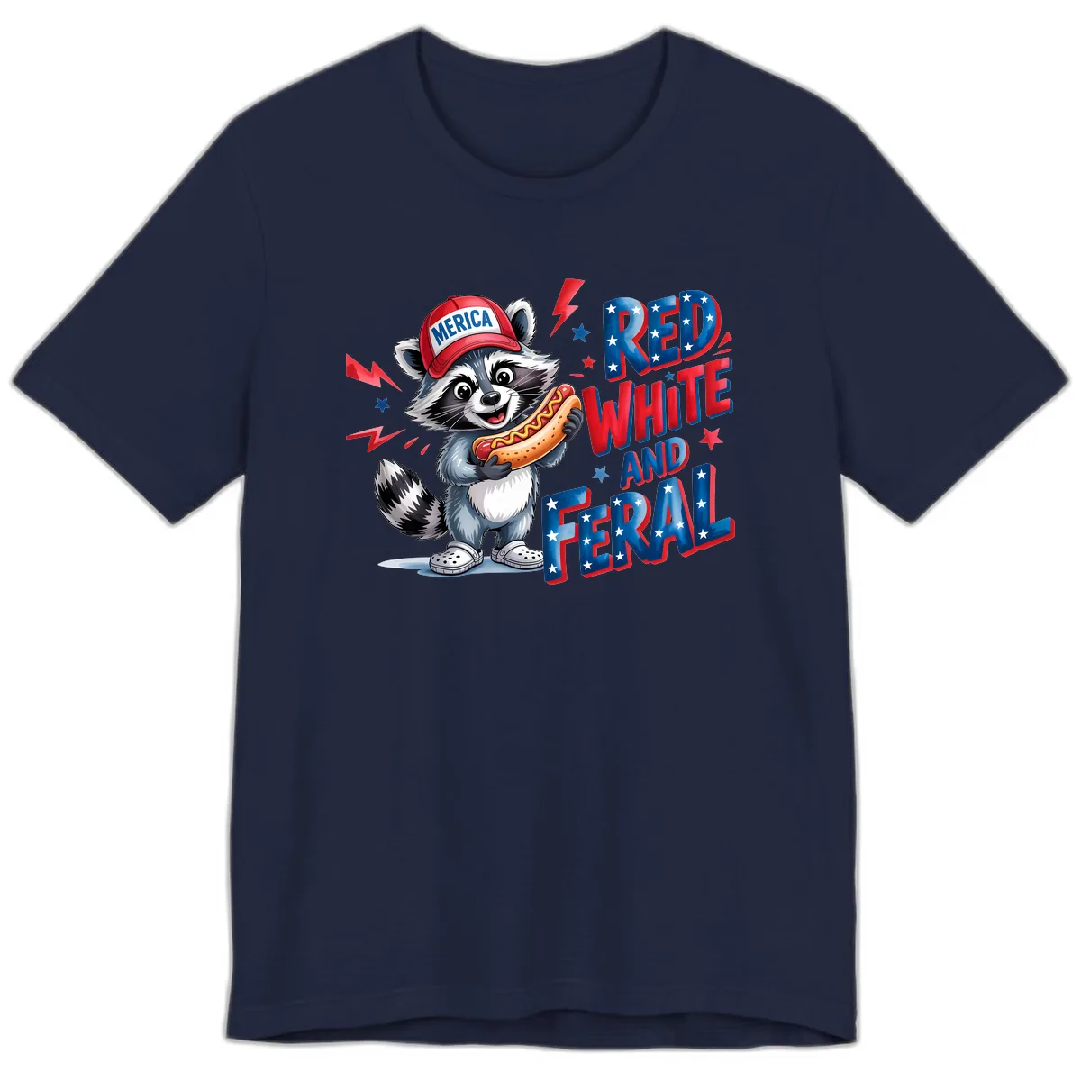 Patriotic Raccoon Hot Dog Red White And Feral Premium T-Shirt in Navy