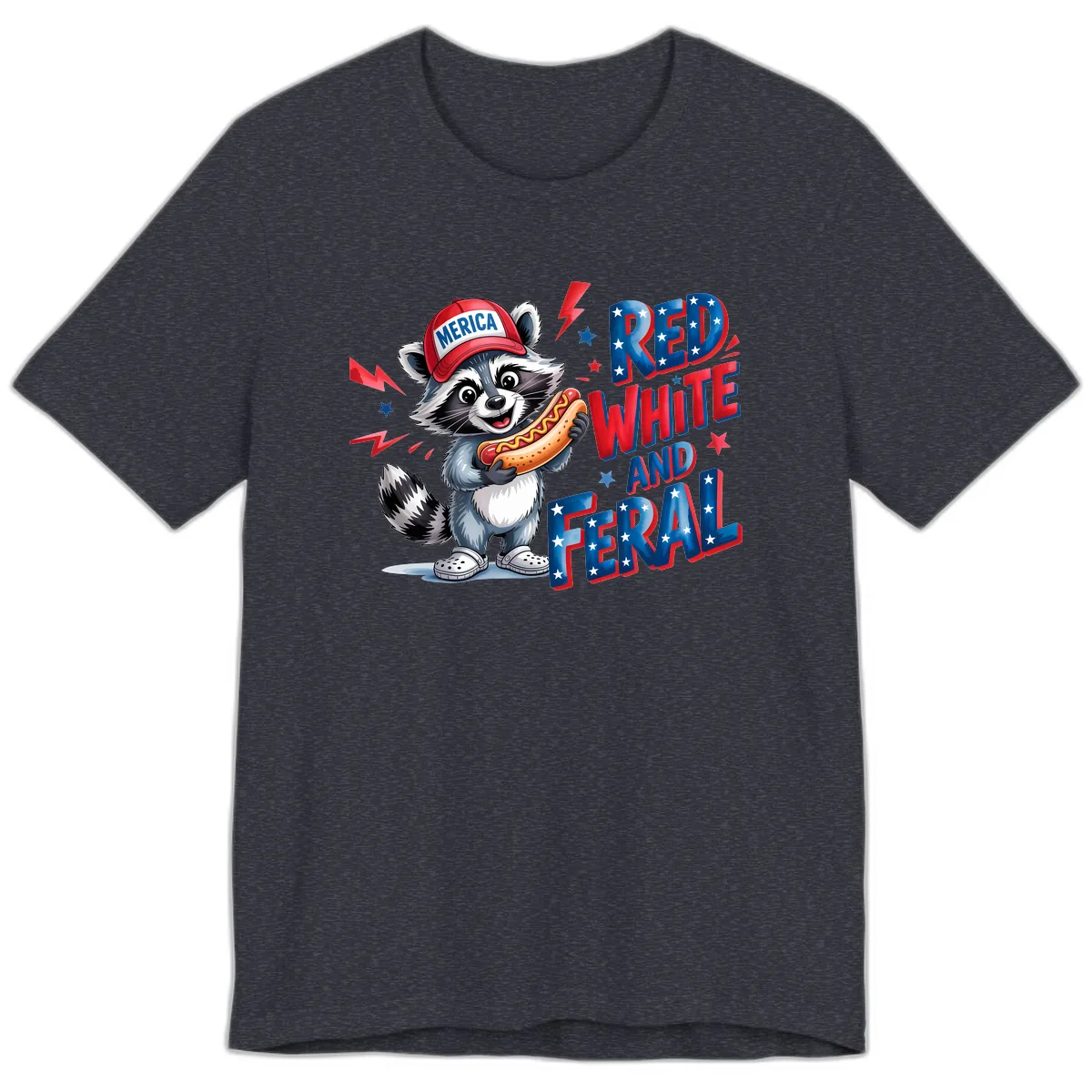 Patriotic Raccoon Hot Dog Red White And Feral Premium T-Shirt in Heather Navy