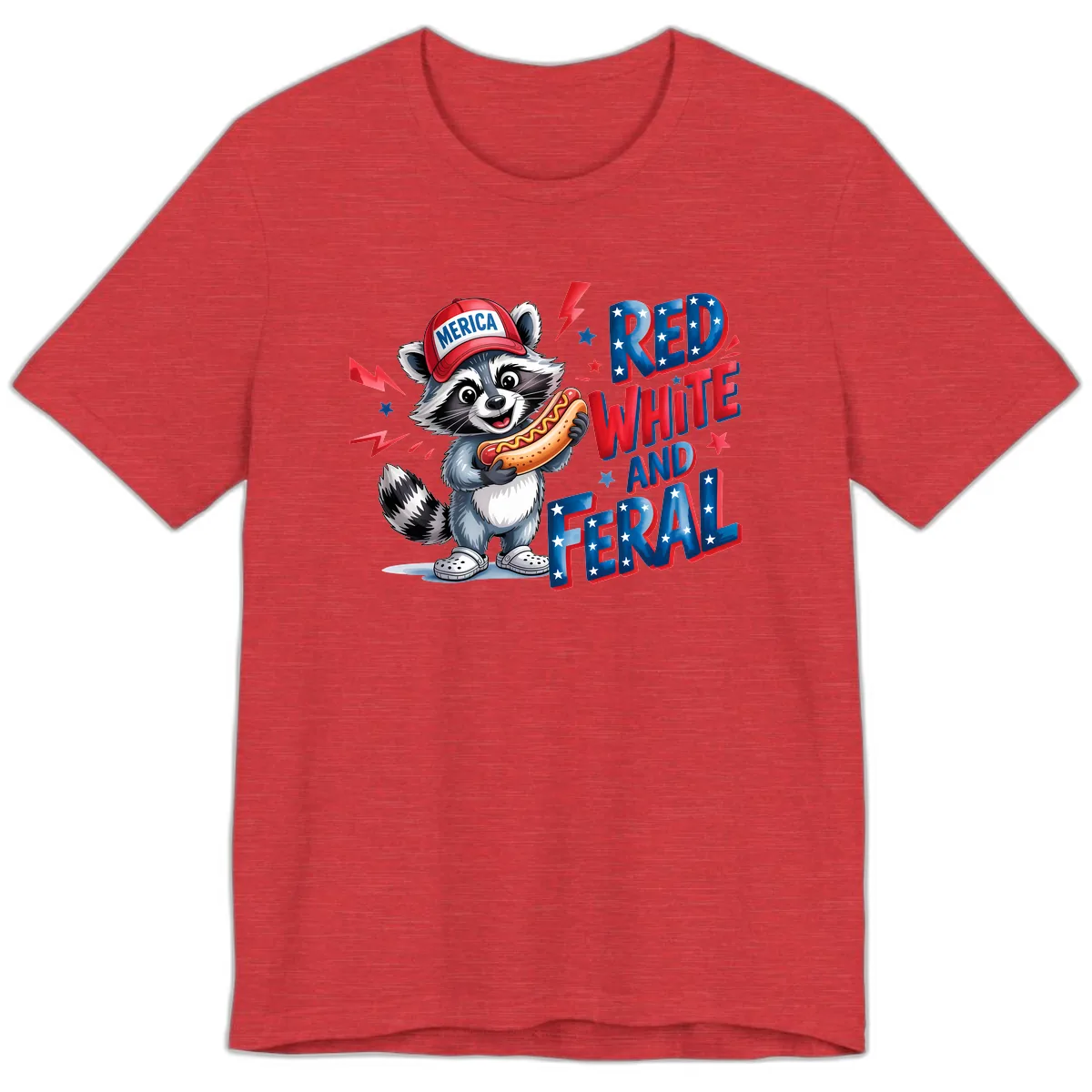 Patriotic Raccoon Hot Dog Red White And Feral Premium T-Shirt in Heather Red