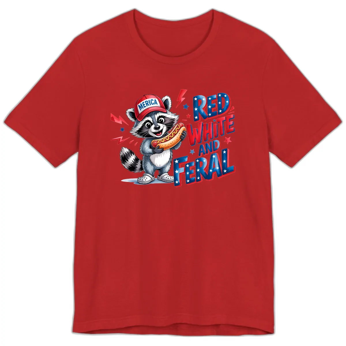 Patriotic Raccoon Hot Dog Red White And Feral Premium T-Shirt in Red