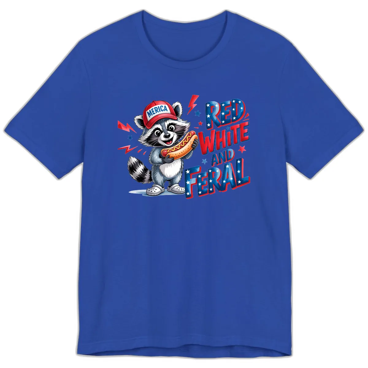 Patriotic Raccoon Hot Dog Red White And Feral Premium T-Shirt in True Royal