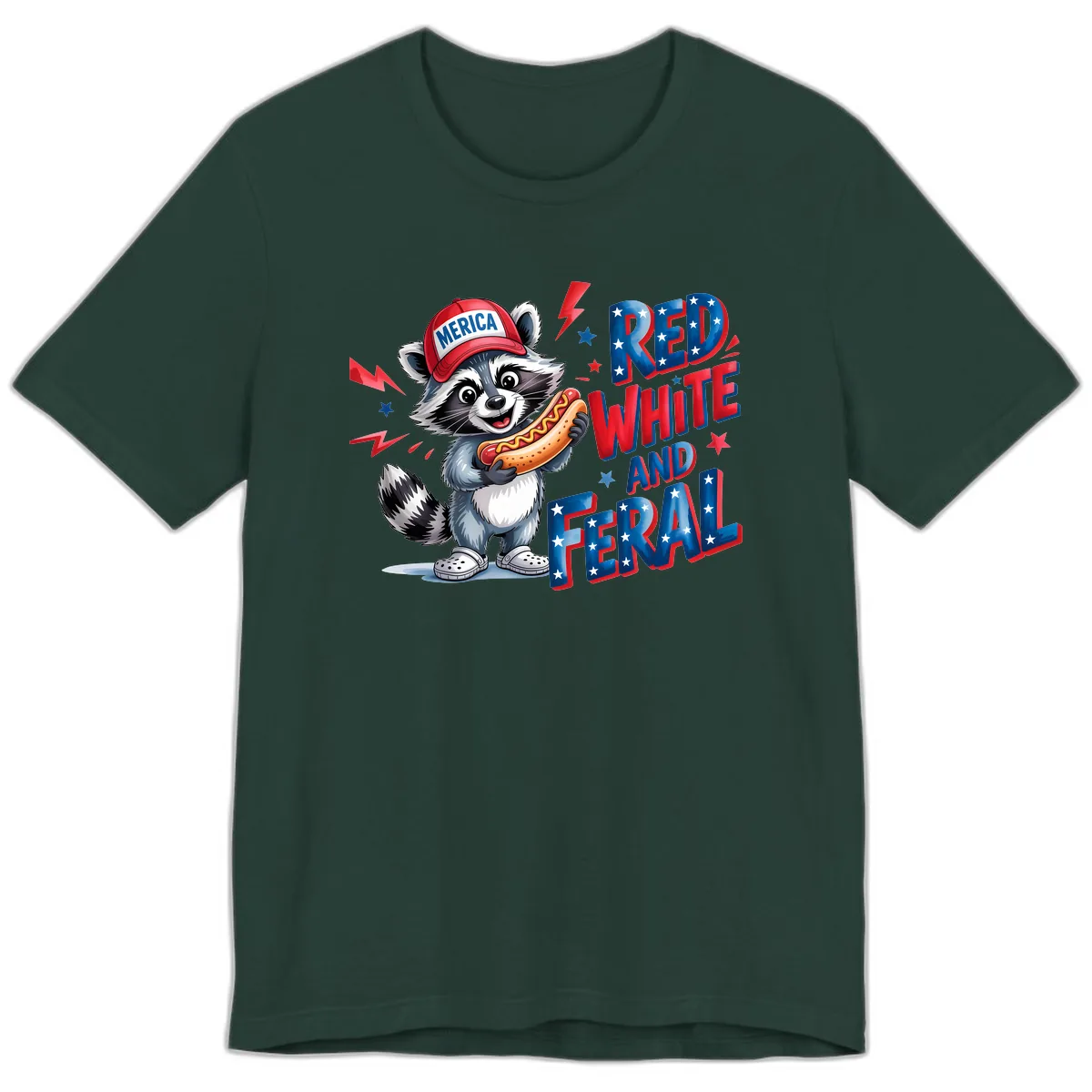 Patriotic Raccoon Hot Dog Red White And Feral Premium T-Shirt in Forest