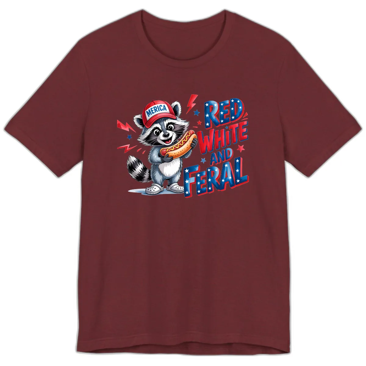 Patriotic Raccoon Hot Dog Red White And Feral Premium T-Shirt in Heather Cardinal