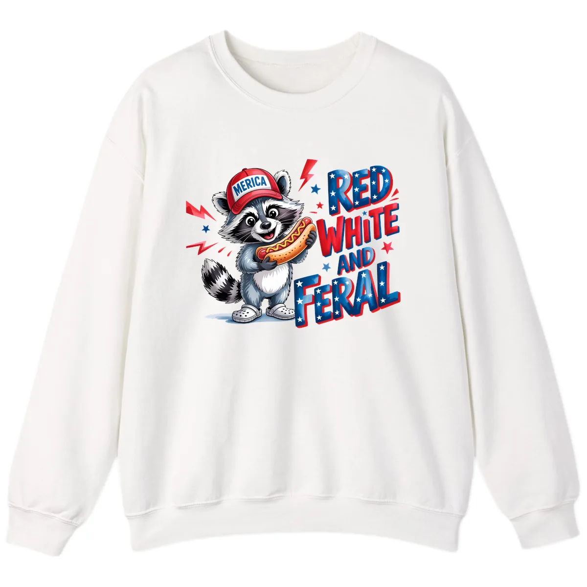 Patriotic Raccoon Hot Dog Red White And Feral Sweatshirt in White