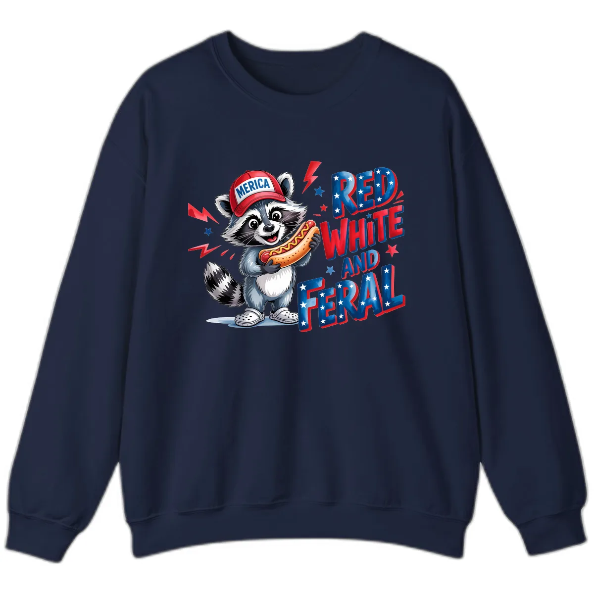 Patriotic Raccoon Hot Dog Red White And Feral Sweatshirt in Navy