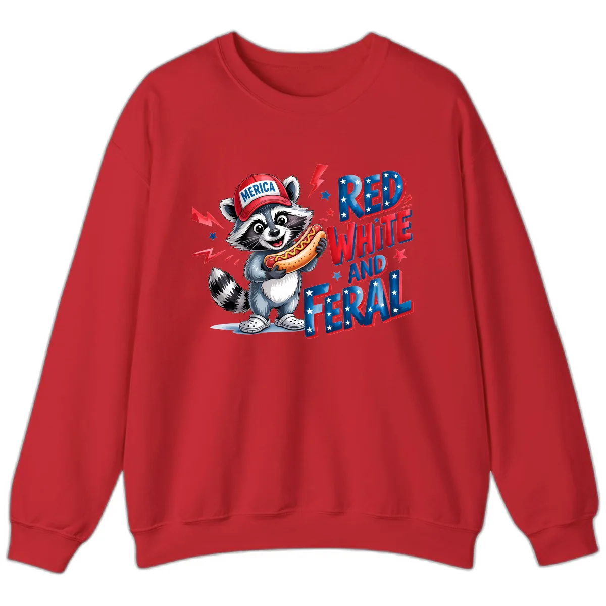 Patriotic Raccoon Hot Dog Red White And Feral Sweatshirt in Red