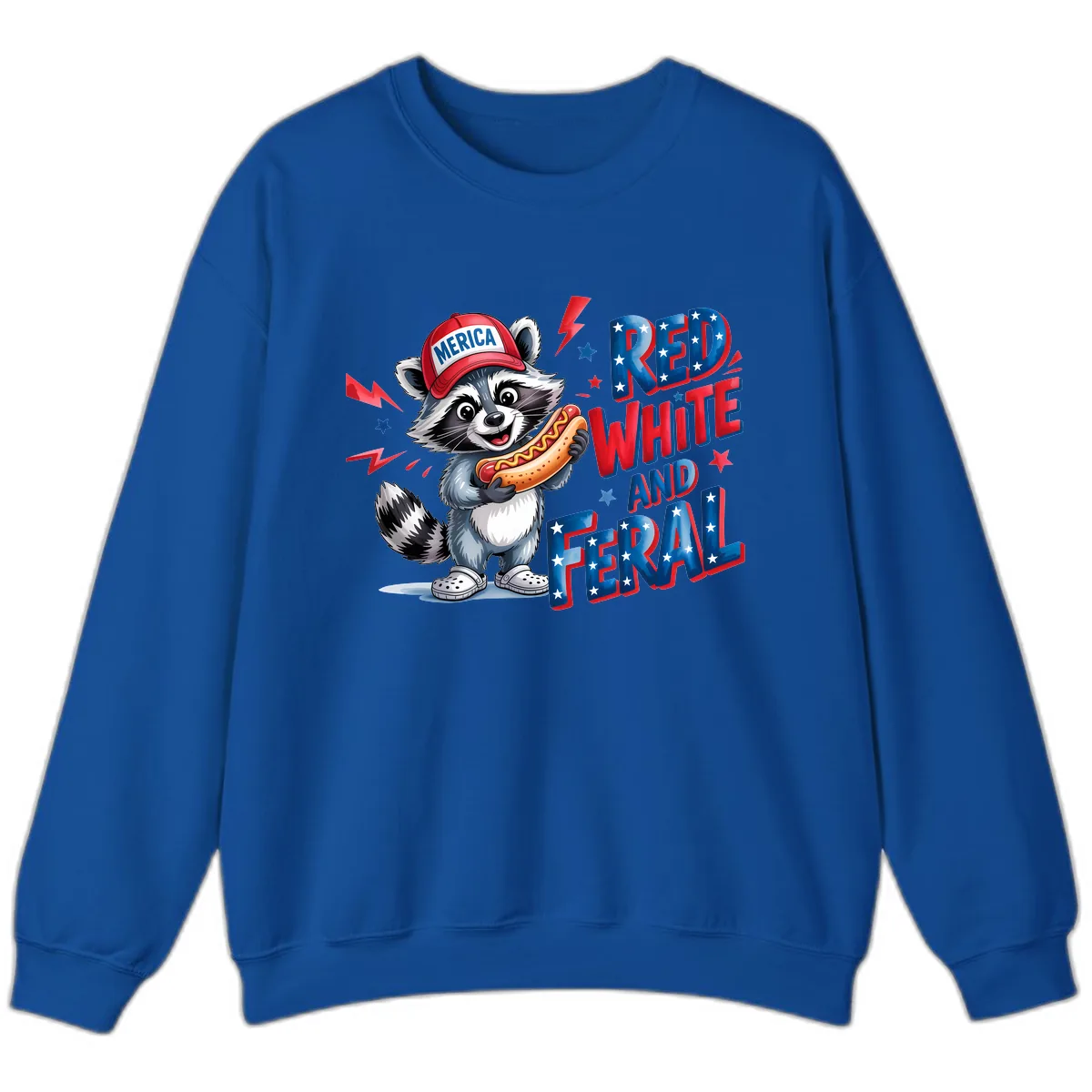 Patriotic Raccoon Hot Dog Red White And Feral Sweatshirt in Royal