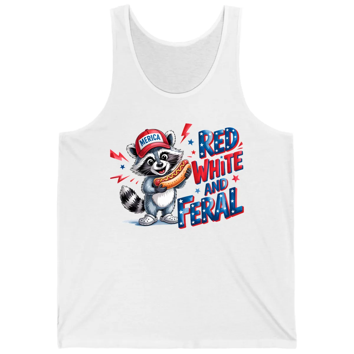 Patriotic Raccoon Hot Dog Red White And Feral Tank in White