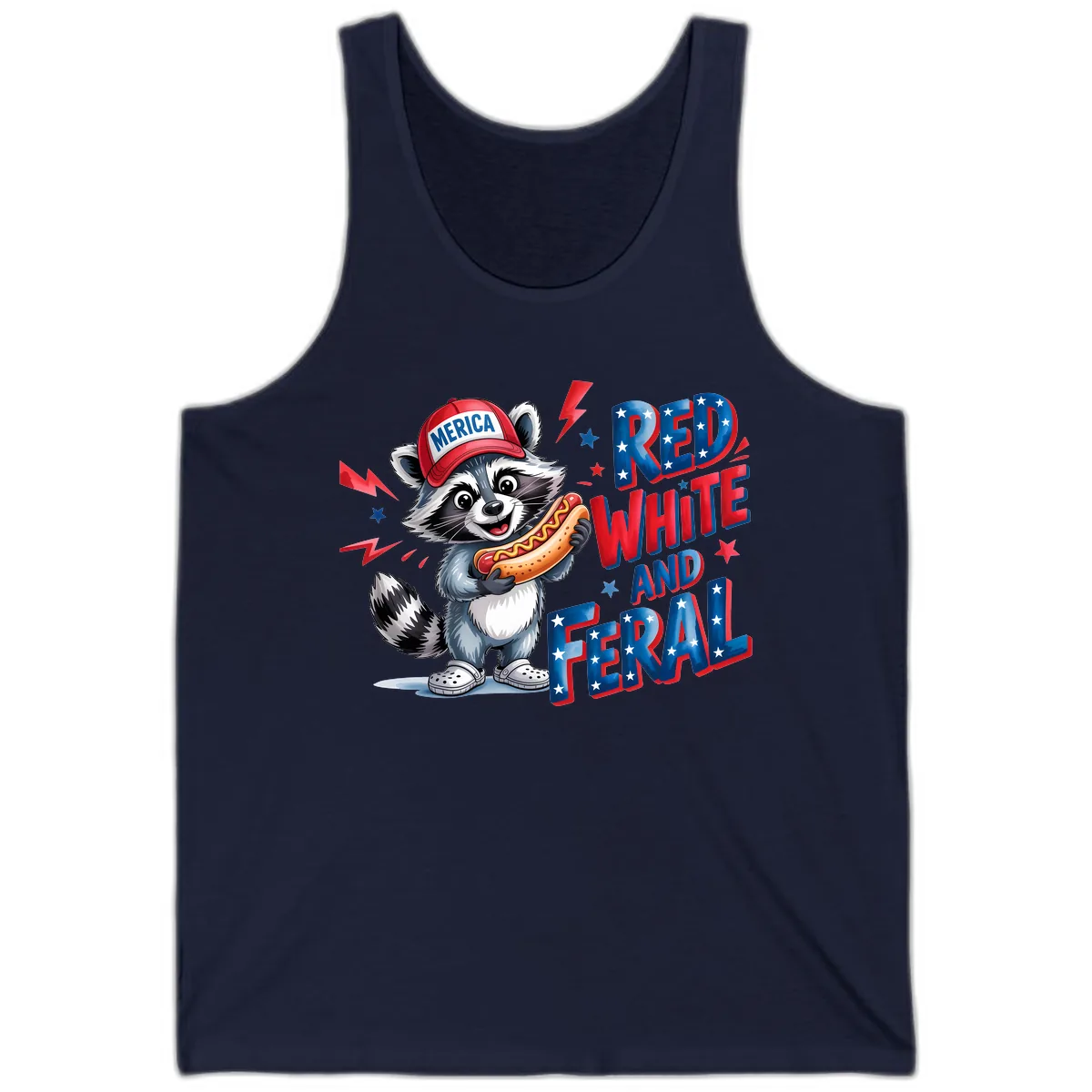 Patriotic Raccoon Hot Dog Red White And Feral Tank in Navy