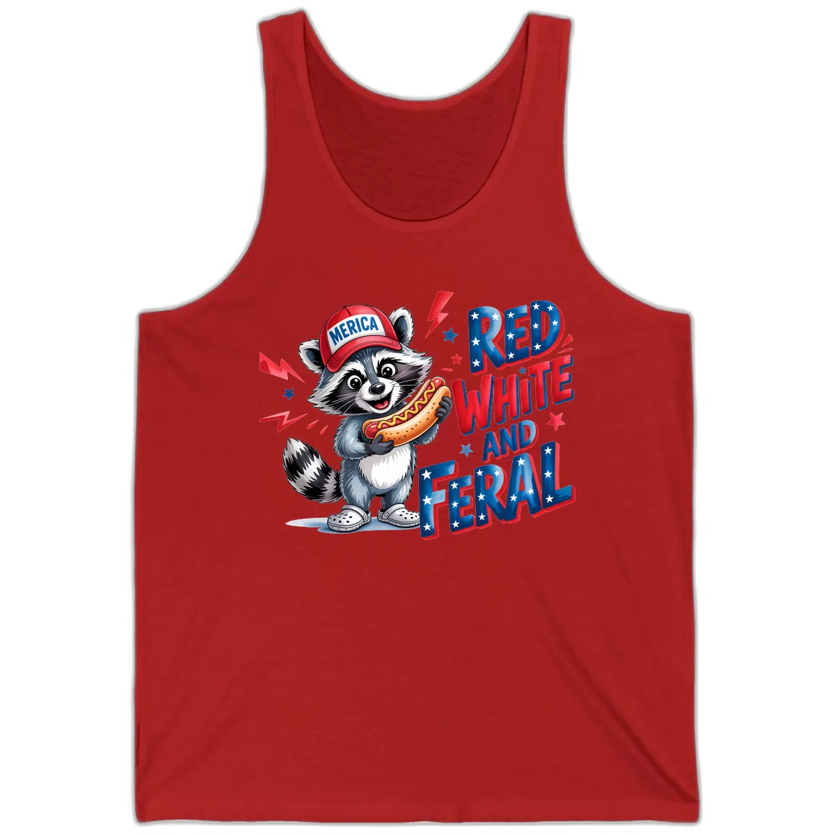 Patriotic Raccoon Hot Dog Red White And Feral Tank in Red