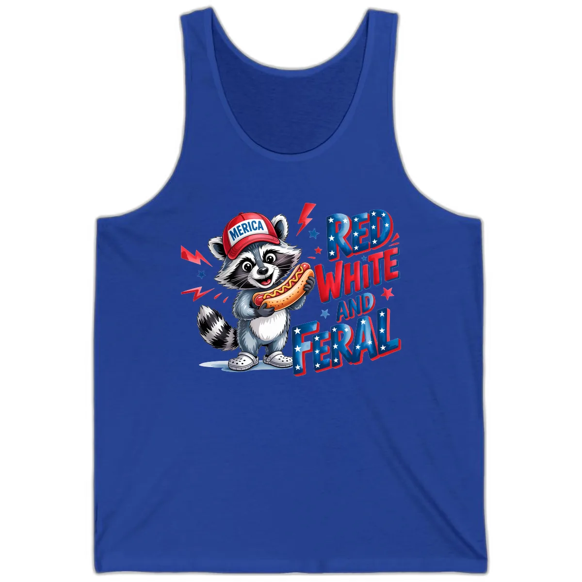 Patriotic Raccoon Hot Dog Red White And Feral Tank in True Royal