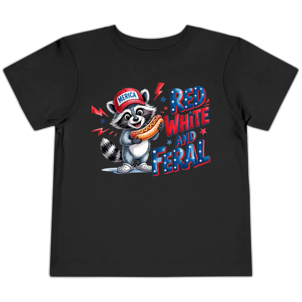 Patriotic Raccoon Hot Dog Red White And Feral Toddler T-Shirt in Black