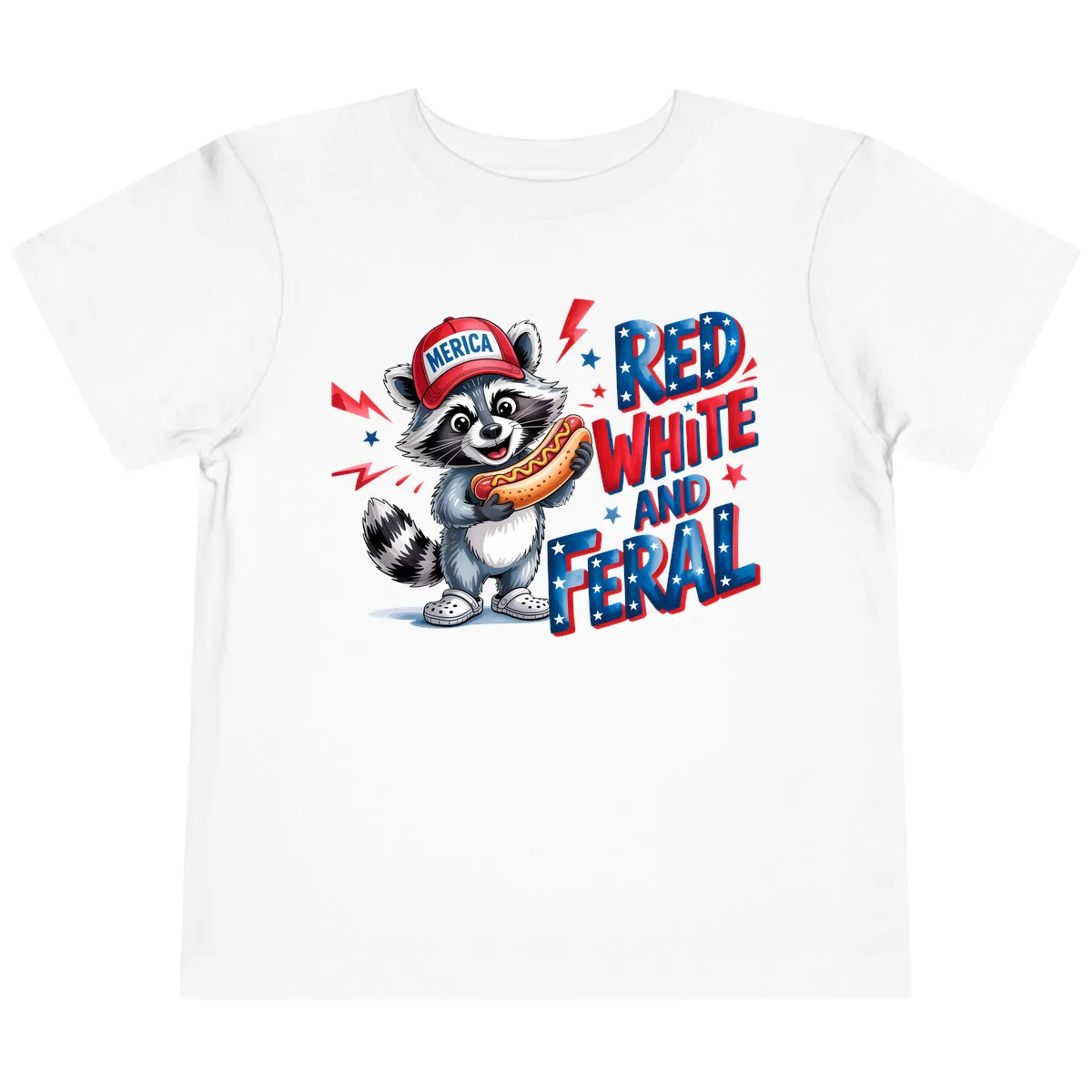 Patriotic Raccoon Hot Dog Red White And Feral Toddler T-Shirt in White
