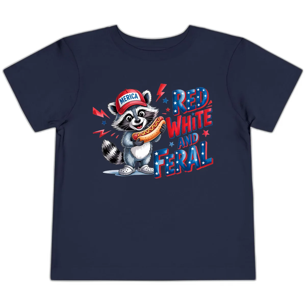 Patriotic Raccoon Hot Dog Red White And Feral Toddler T-Shirt in Navy