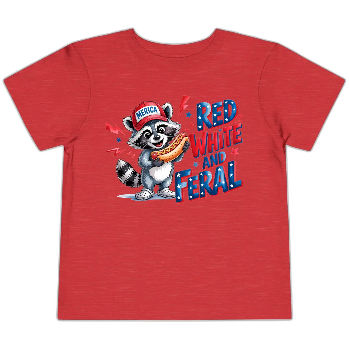 Patriotic Raccoon Hot Dog Red White And Feral Toddler T-Shirt in Heather Red