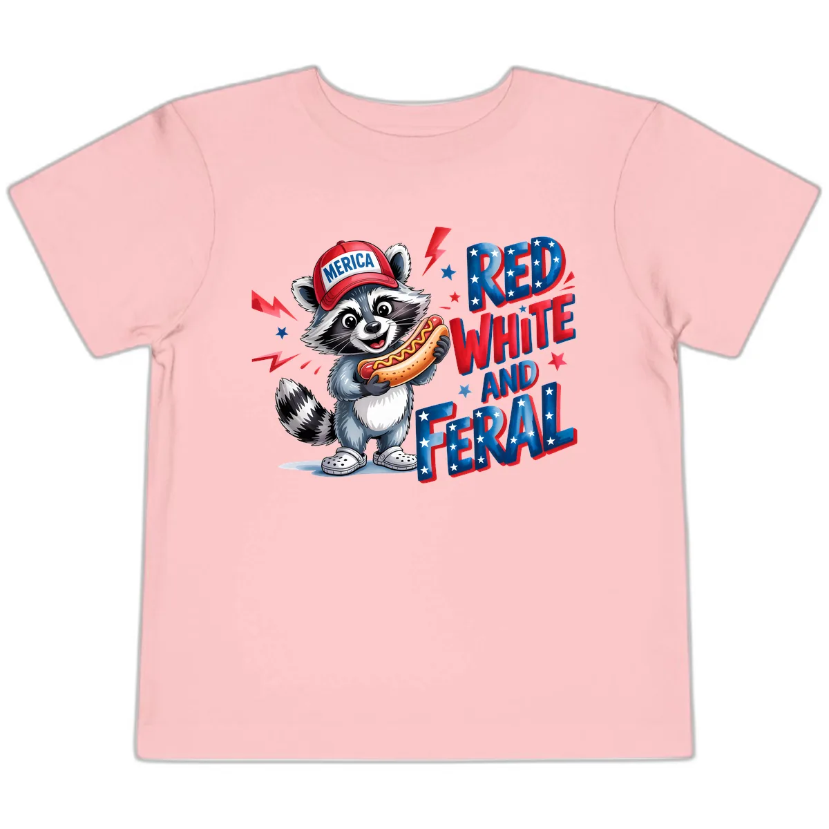 Patriotic Raccoon Hot Dog Red White And Feral Toddler T-Shirt in Pink