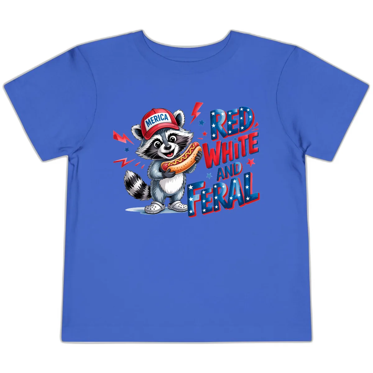 Patriotic Raccoon Hot Dog Red White And Feral Toddler T-Shirt in True Royal