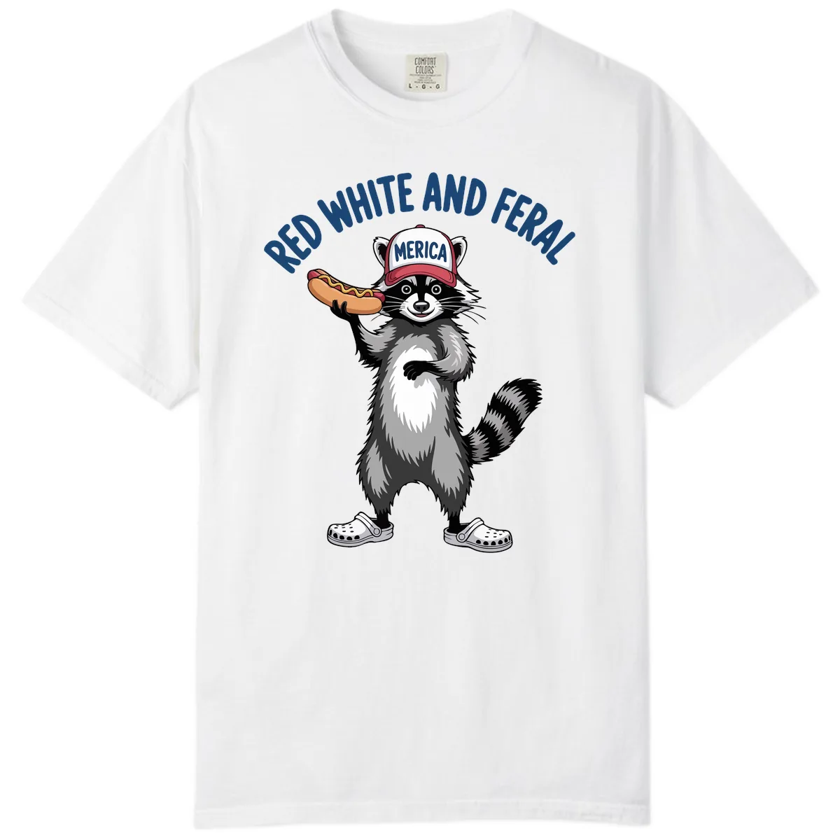 Red White and Feral Raccoon Hot Dog Comfort Color in White