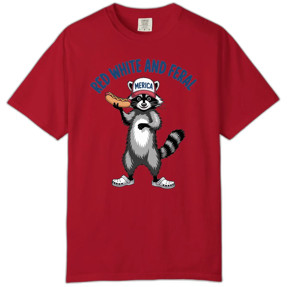 Red White and Feral Raccoon Hot Dog Comfort Color in Red