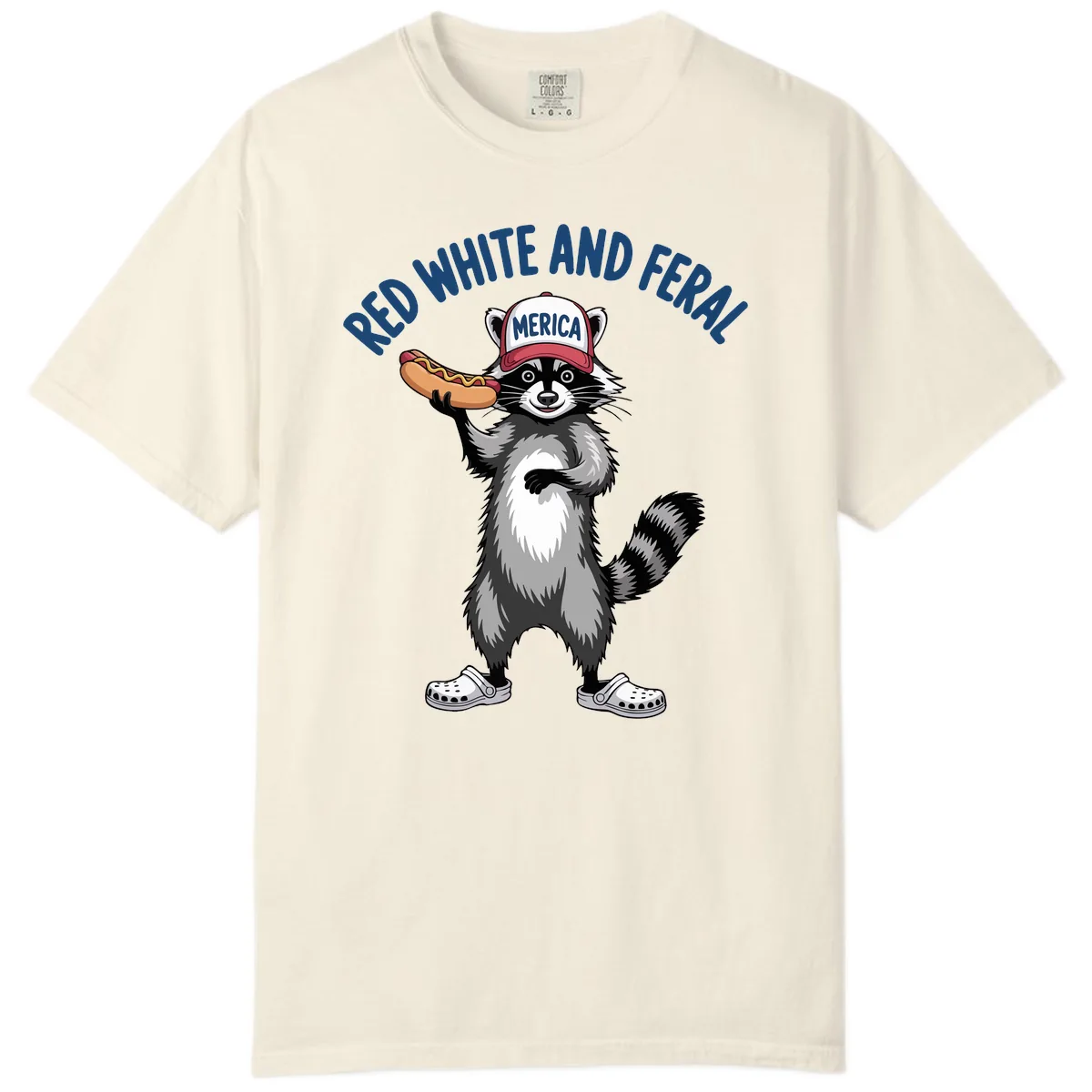 Red White and Feral Raccoon Hot Dog Comfort Color in Ivory