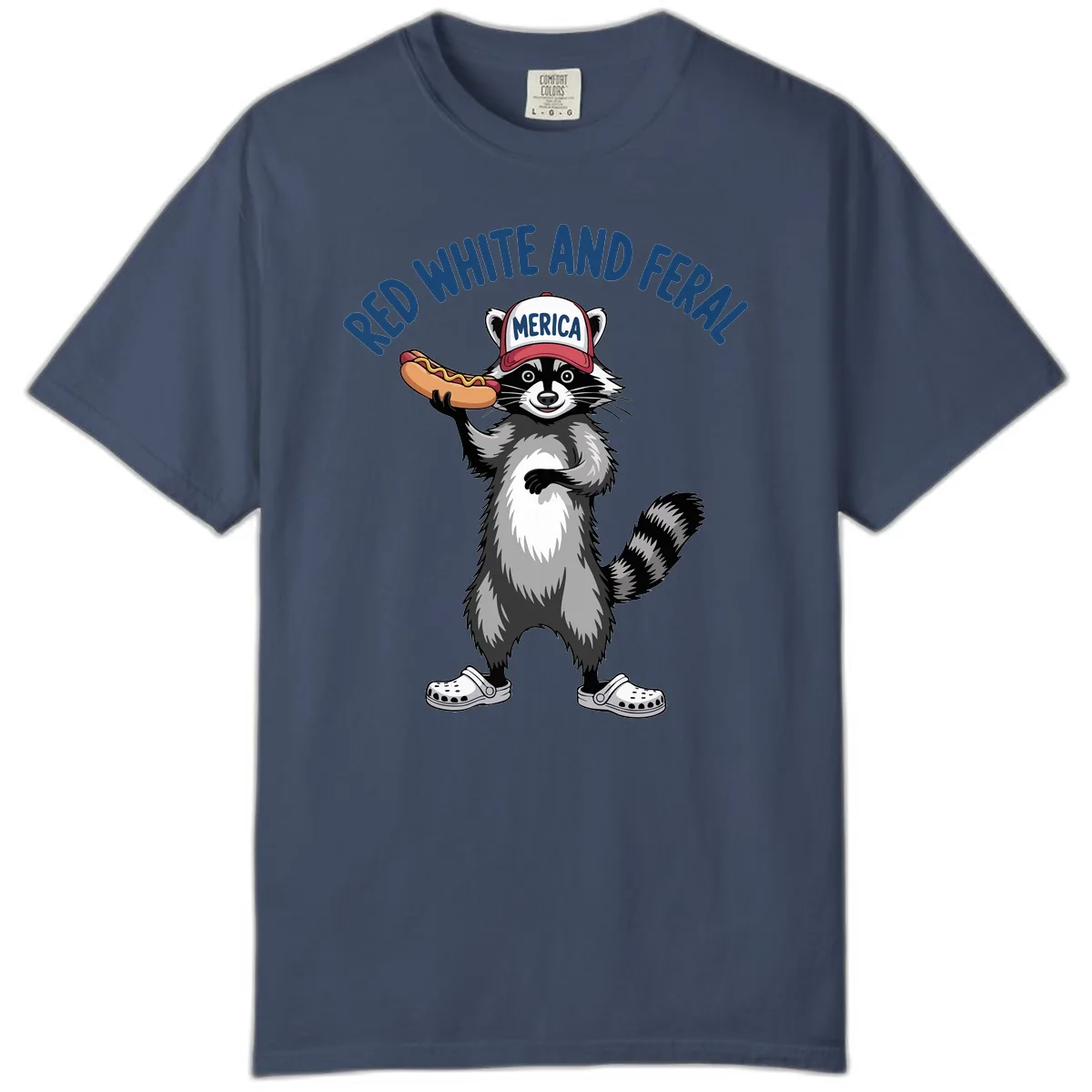 Red White and Feral Raccoon Hot Dog Comfort Color in Midnight