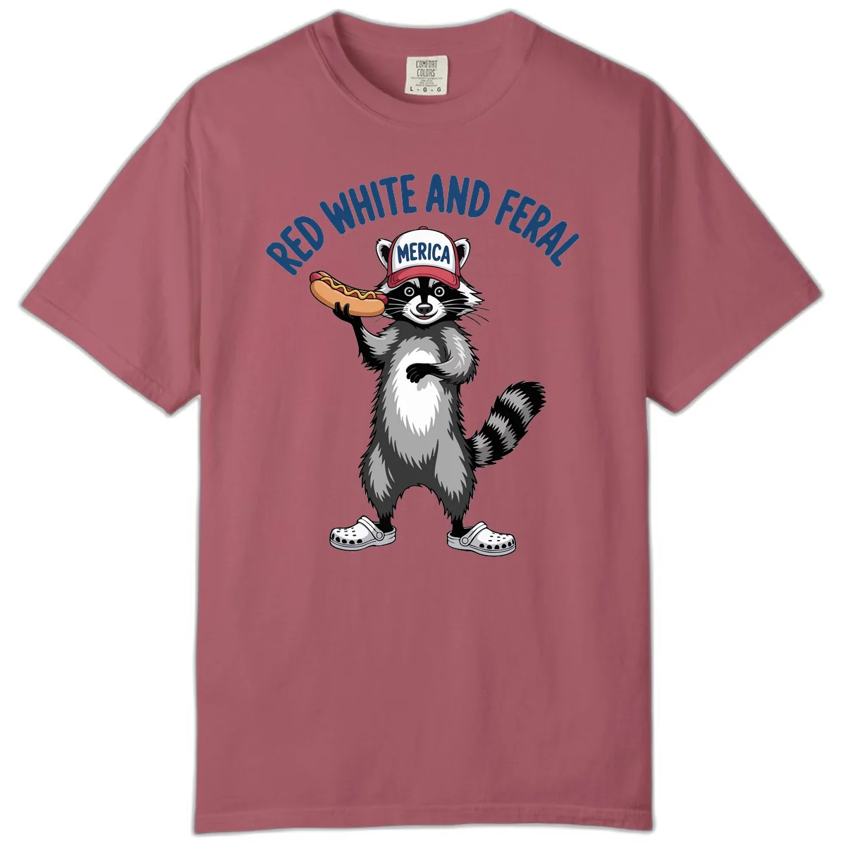 Red White and Feral Raccoon Hot Dog Comfort Color in Crimson