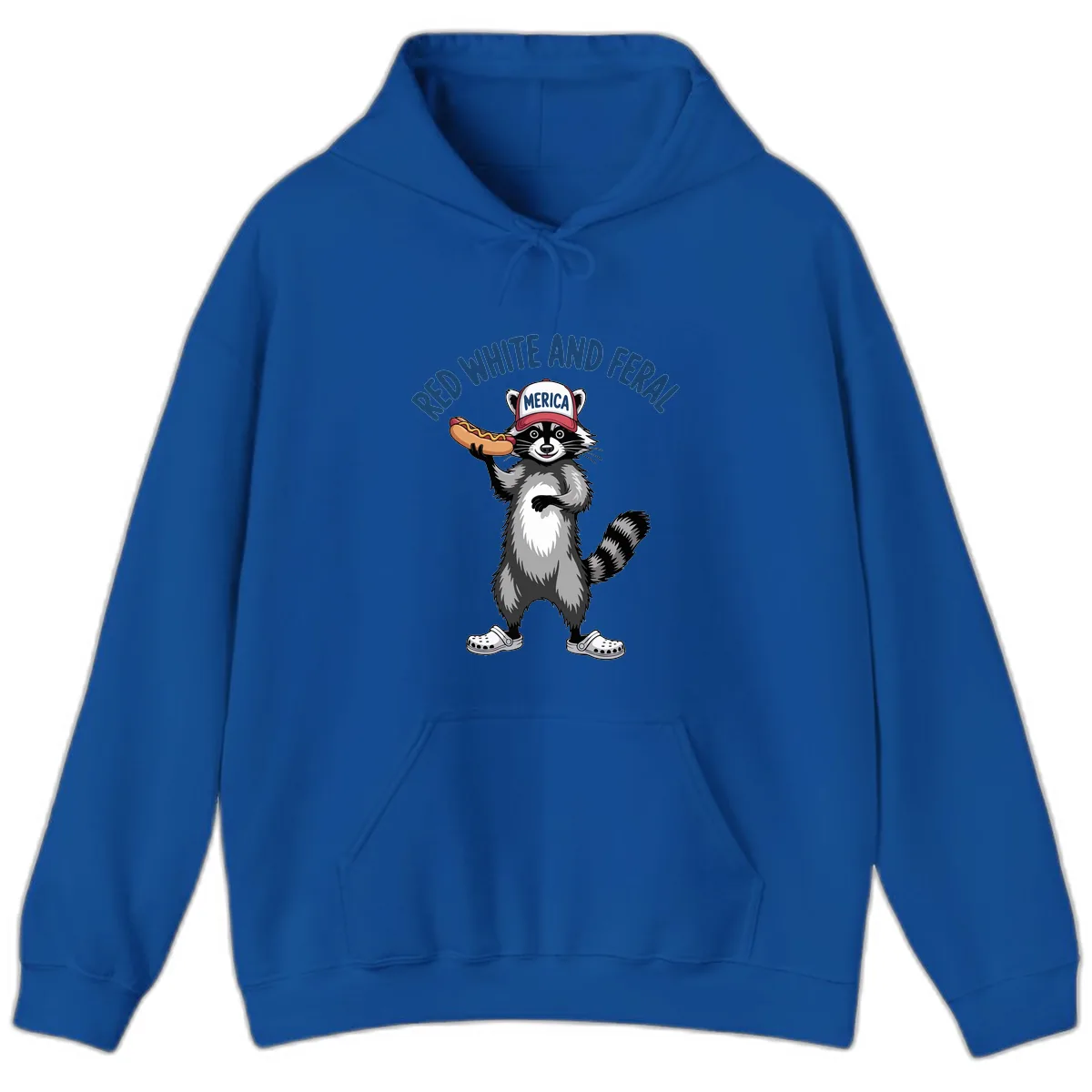 Red White and Feral Raccoon Hot Dog Hoodie in Royal