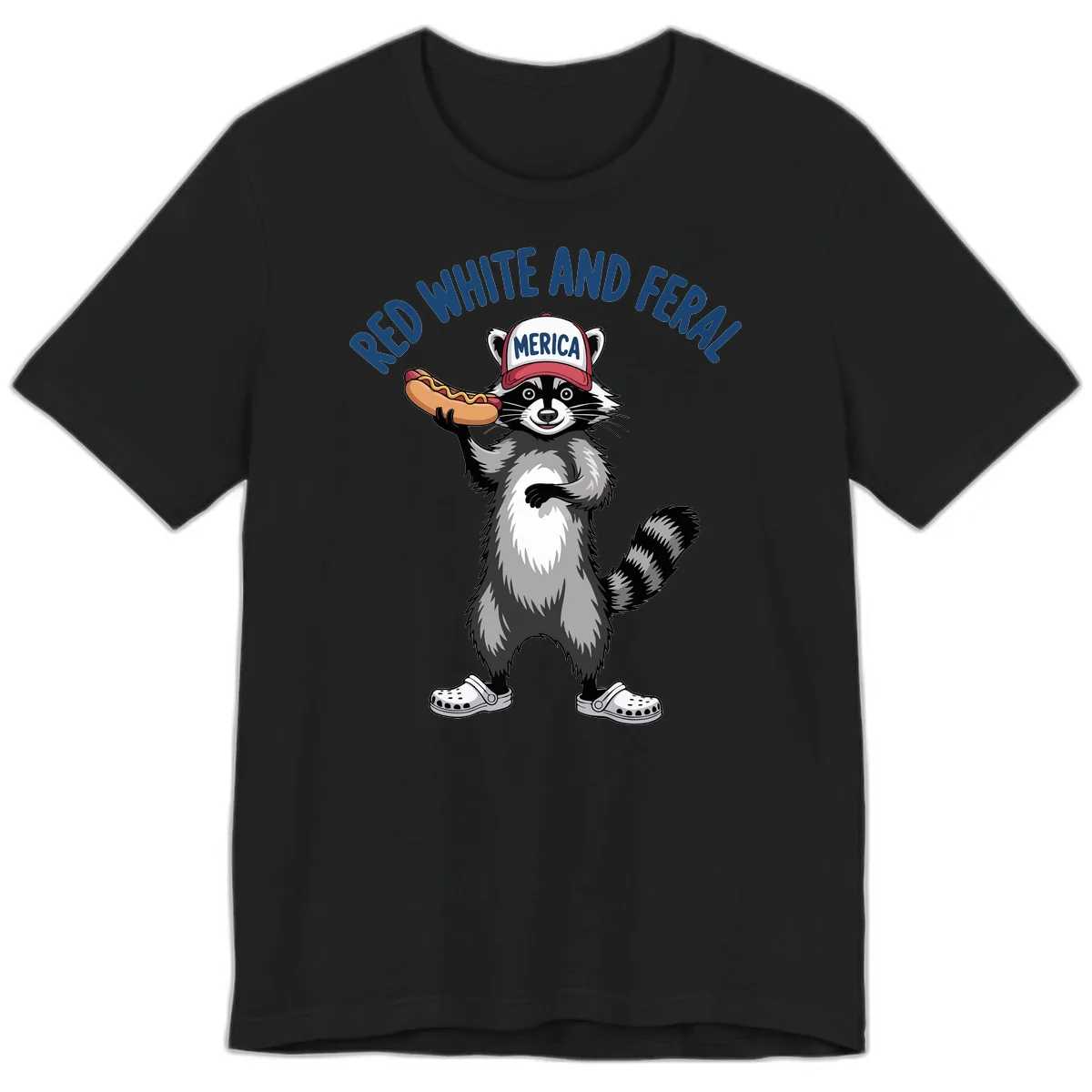 Red White and Feral Raccoon Hot Dog Premium T-Shirt in Black