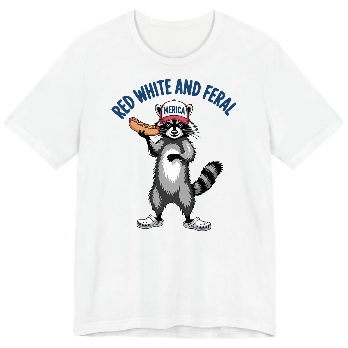 Red White and Feral Raccoon Hot Dog Premium T-Shirt in White