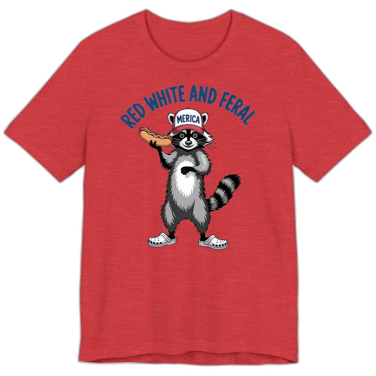 Red White and Feral Raccoon Hot Dog Premium T-Shirt in Heather Red