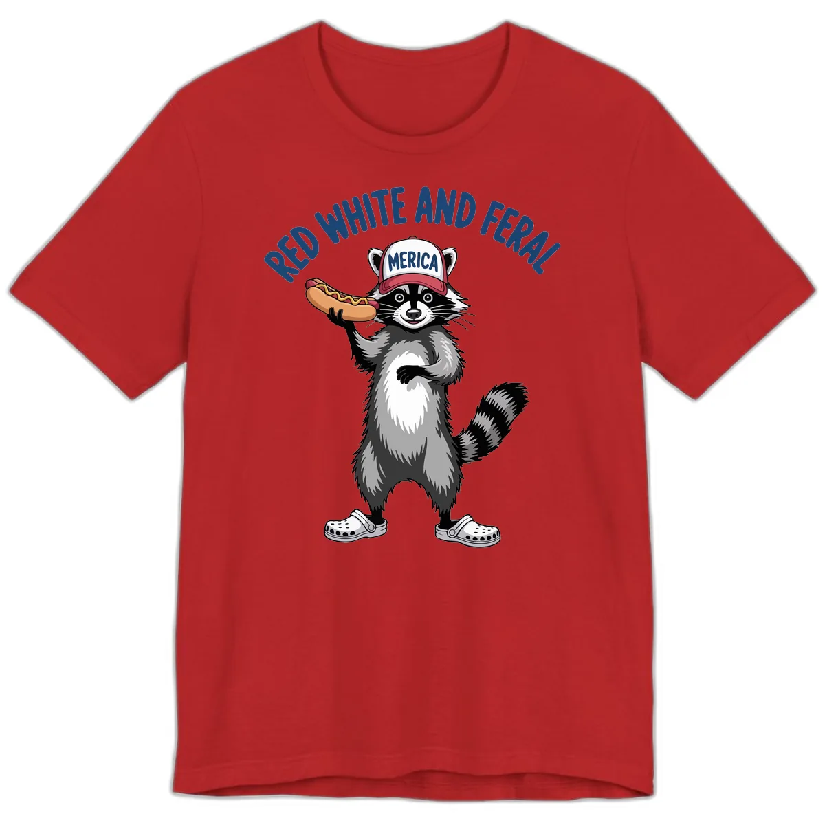 Red White and Feral Raccoon Hot Dog Premium T-Shirt in Red