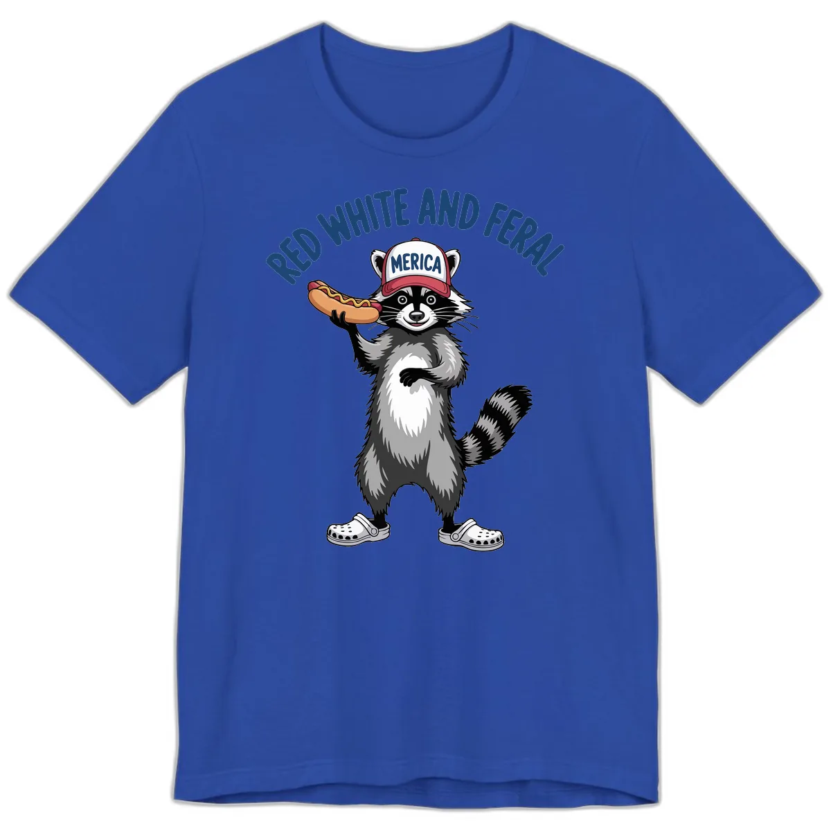 Red White and Feral Raccoon Hot Dog Premium T-Shirt in True Royal