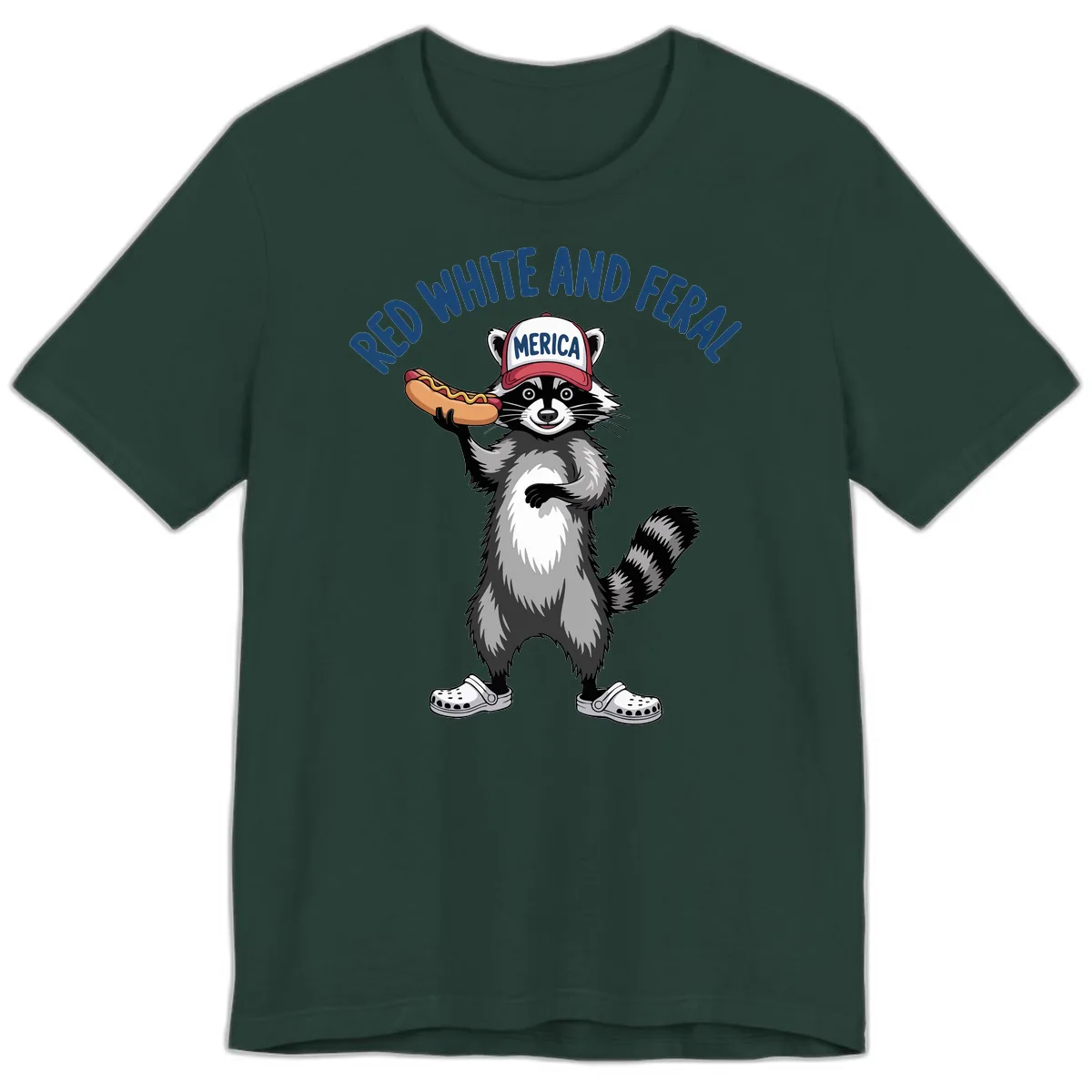 Red White and Feral Raccoon Hot Dog Premium T-Shirt in Forest