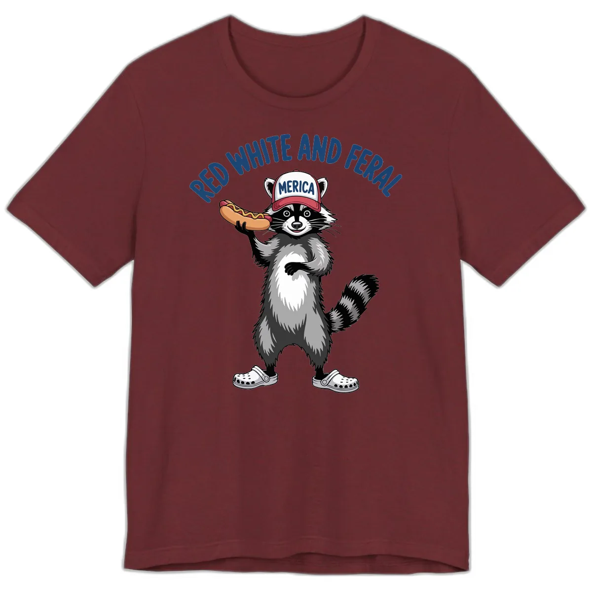 Red White and Feral Raccoon Hot Dog Premium T-Shirt in Heather Cardinal