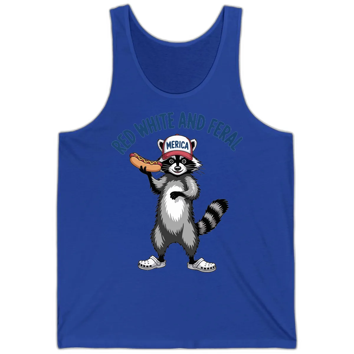 Red White and Feral Raccoon Hot Dog Tank in True Royal