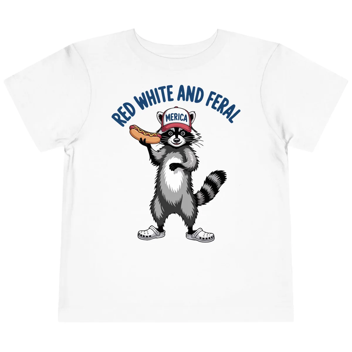 Red White and Feral Raccoon Hot Dog Toddler T-Shirt in White