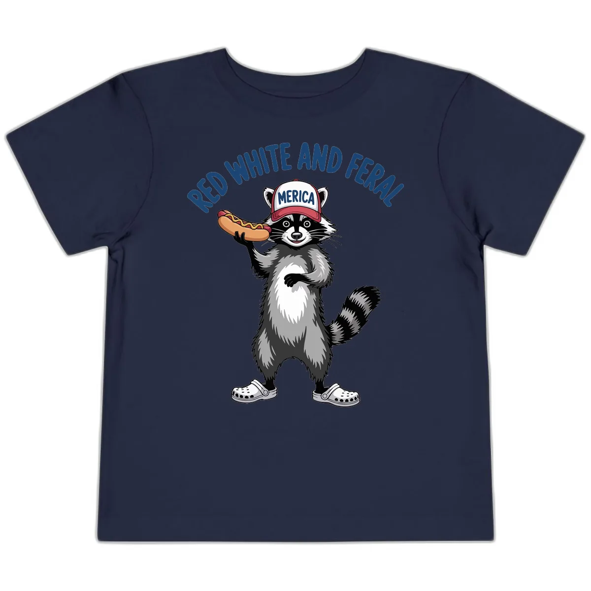Red White and Feral Raccoon Hot Dog Toddler T-Shirt in Navy