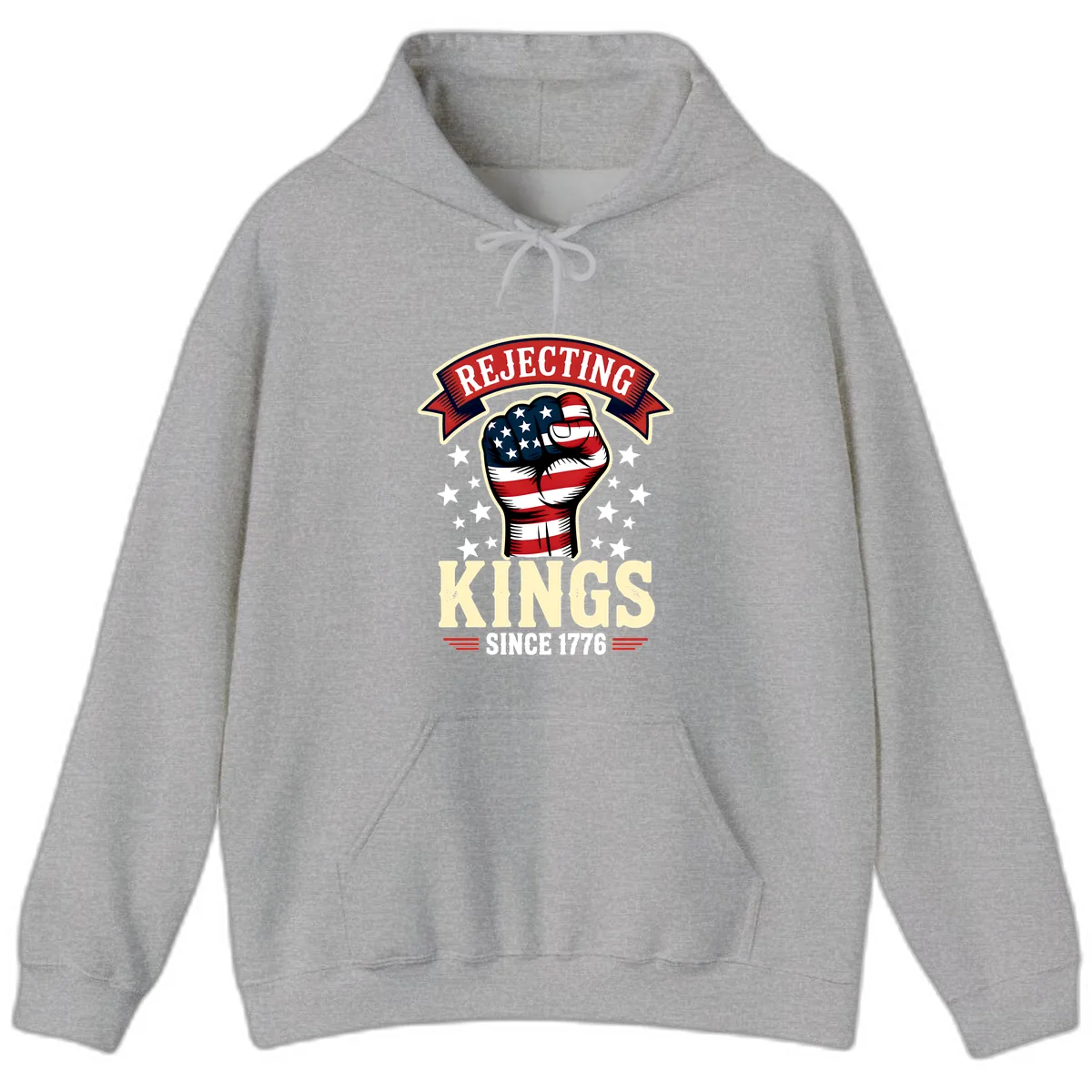 Rejecting Kings Since 1776 American Fist Hoodie in Sport Grey