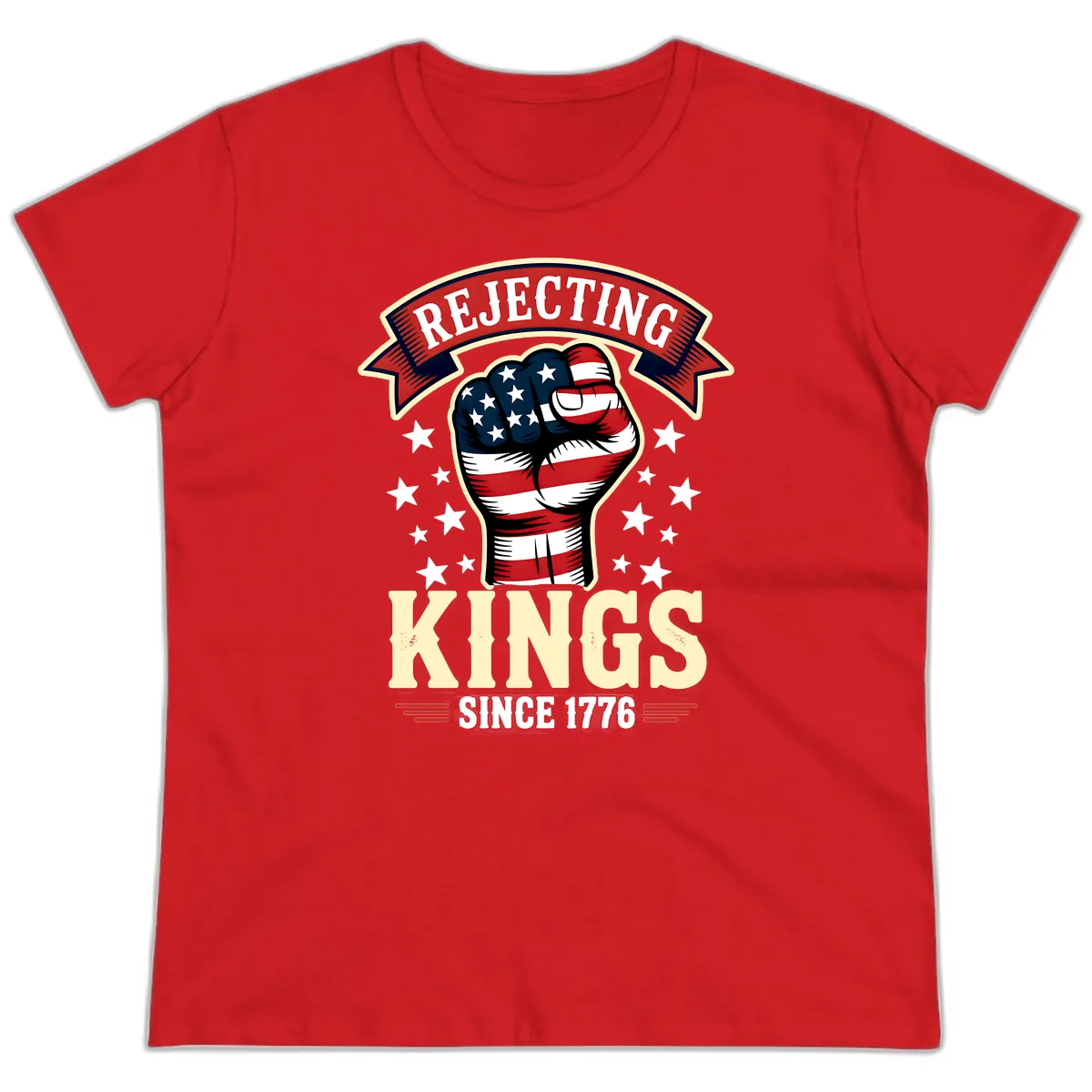 Rejecting Kings Since 1776 American Fist Ladies Tee in Red