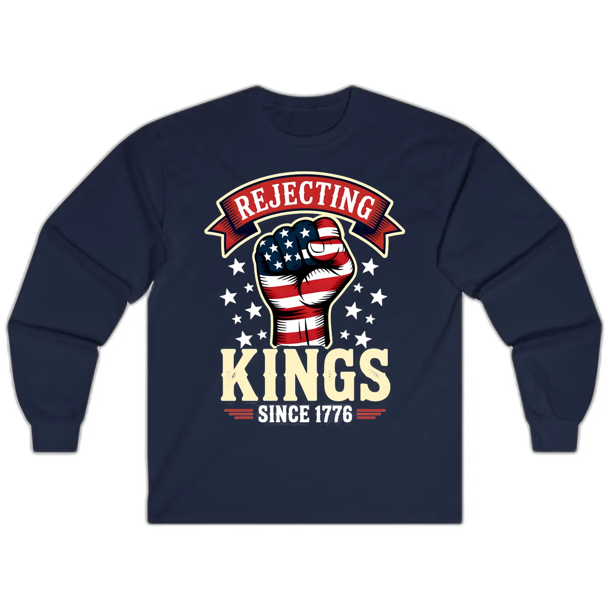 Rejecting Kings Since 1776 American Fist Long Sleeve in Navy