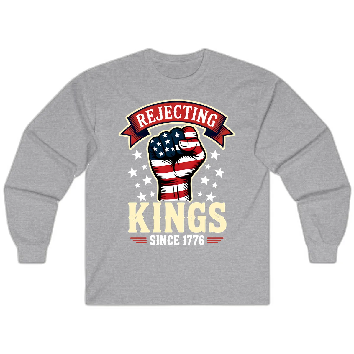 Rejecting Kings Since 1776 American Fist Long Sleeve in Sport Grey