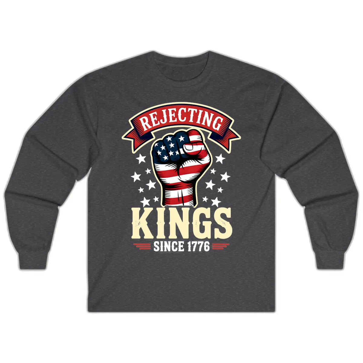 Rejecting Kings Since 1776 American Fist Long Sleeve in Dark Heather