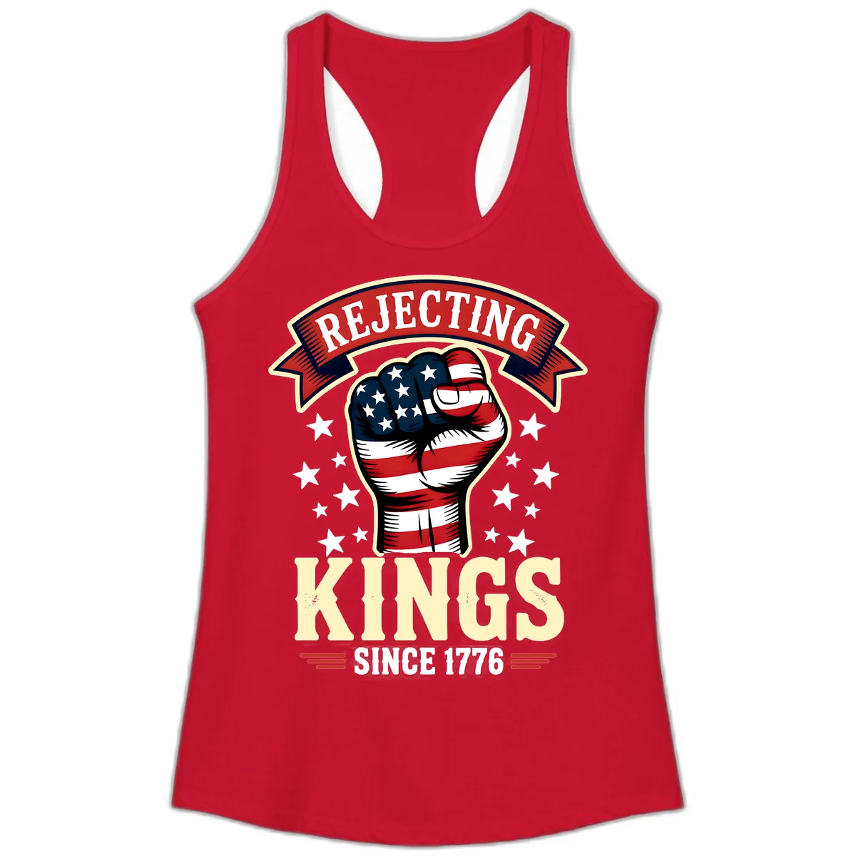 Rejecting Kings Since 1776 American Fist Ladies Tank in Solid Red